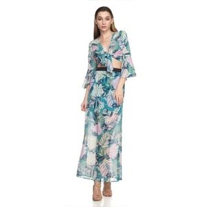 Floral sheer tropical tie top and skirt set